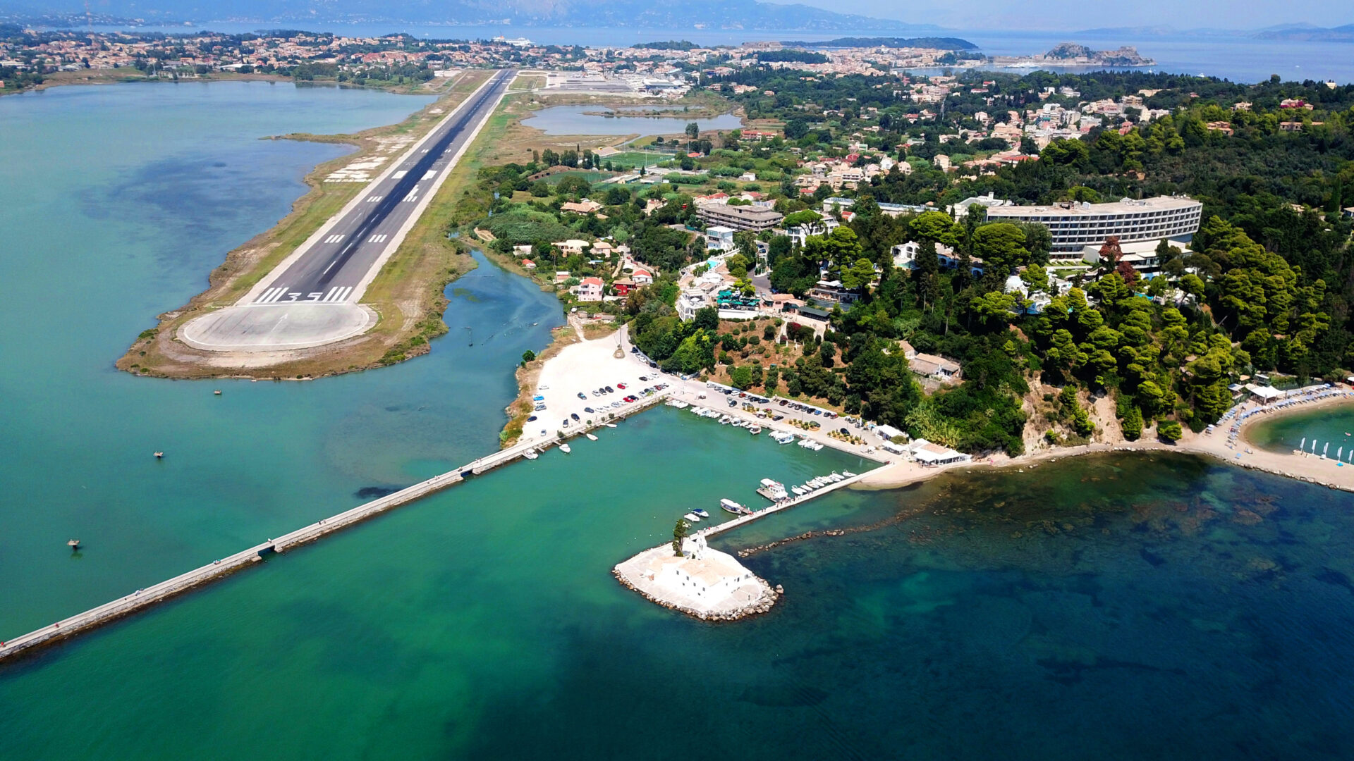 an aerial view of Corfu Airport
